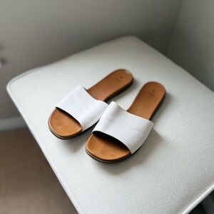 Call It Spring White Slide Sandals with Tan Footbed